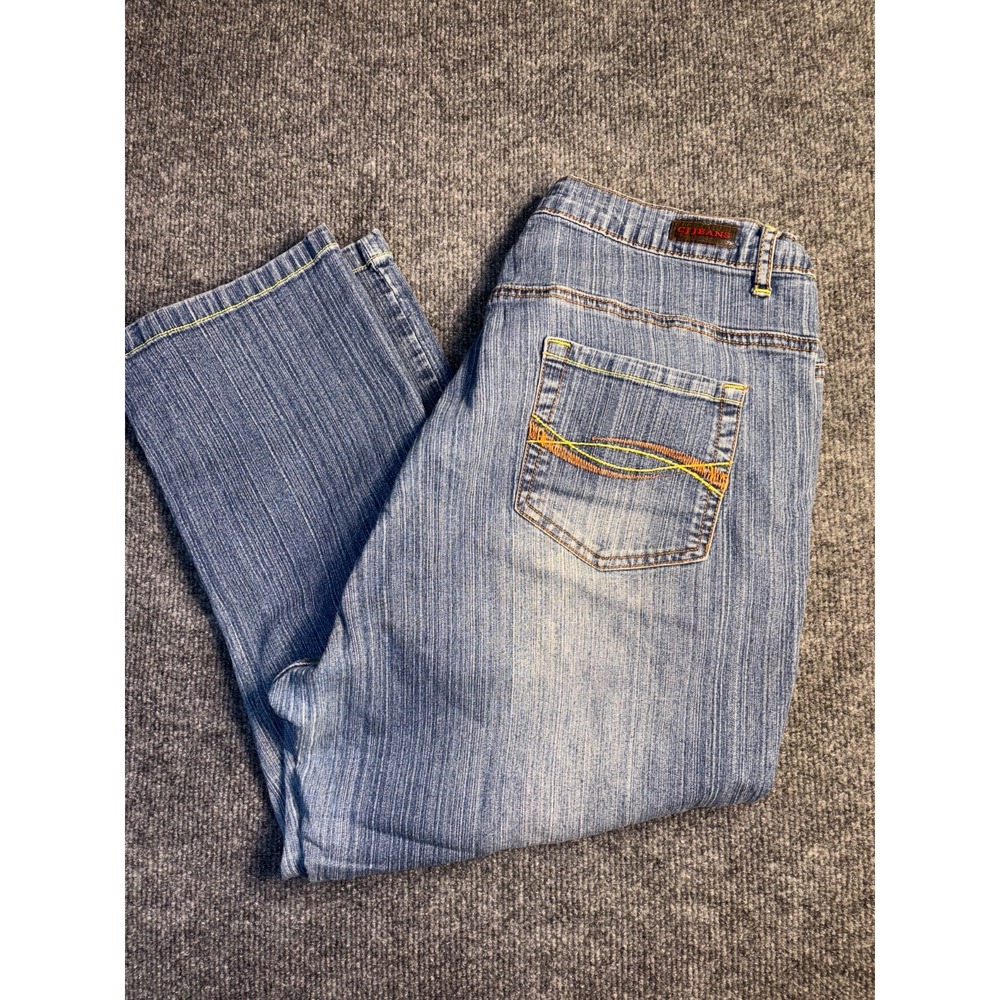 CJ Jeans Womens 16 Blue Denim Stretch Rhinestone Streetwear Straight Medium Wash